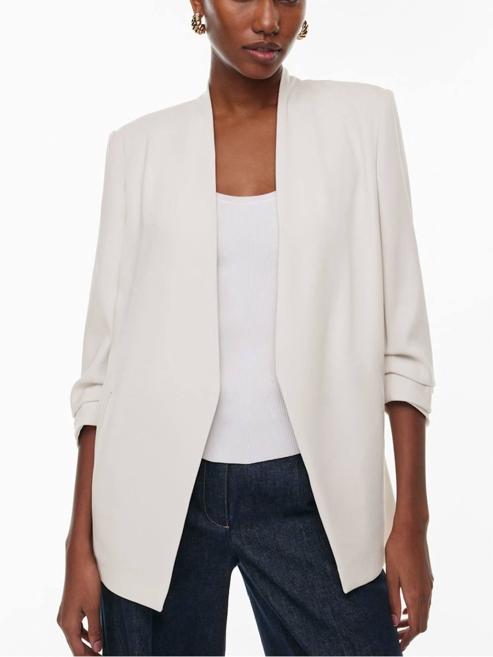 Babaton Power Blazer from Aritzia Matte Pearl Cream Open-Front Jacket XXS